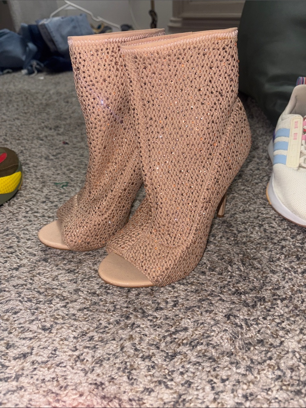 Aldo Blush Sequin Open-Toe Sock Booties